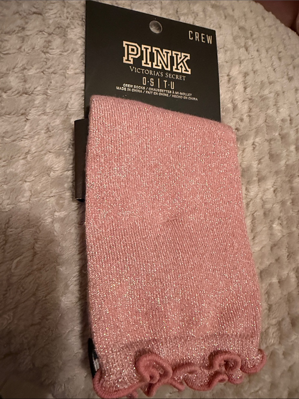 NWT PINK Victoria's Secret Metallic Rose Pink Crew Socks